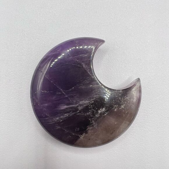 Amethyst Crystal Crescent Moon Carving Meditation Stone - Picture 3 of 10